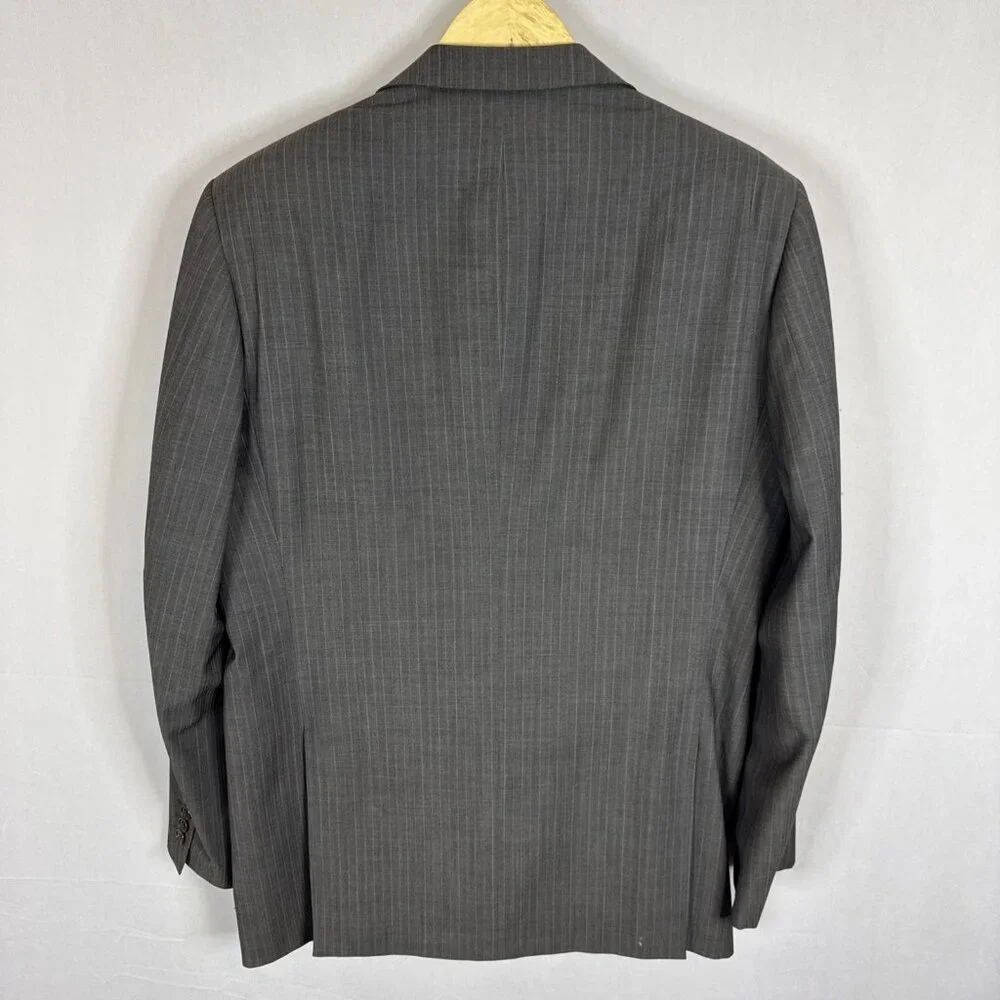 Geoffrey Beene Super‎ 100’s Wool Blazer 42L Gray Pinstripe 2 Button Sport Coat